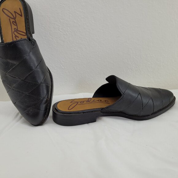 Zodiac Hendrix Mule Shoes Womens 7 Black Leather Slip On Block Heels Mules - Picture 4 of 8